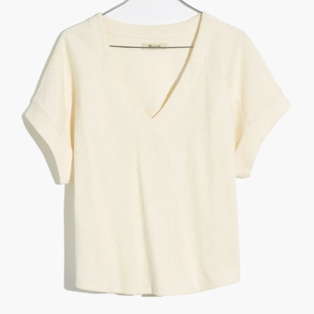 Madewell Ottoman Jacquard V-Neck Boxy Top in Ivory